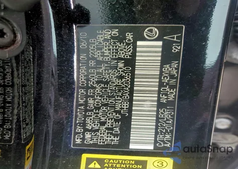 2010 Lexus Hs 250H z USA, uszkodzony, nr VIN JTHBB1BAXA2036510